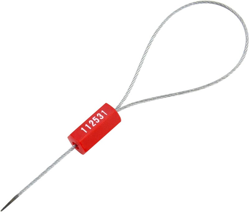Rasunkae 100pcs Security Marking Cable Seals Tamper Proof Steel Wire Seal Numbered Shipping Seals Disposable Pull Tight Self-Locking Cable Seal Truck, Trailers, Cargo, Containers Seal Ties Straps (Red, 100pcs) - Image 3